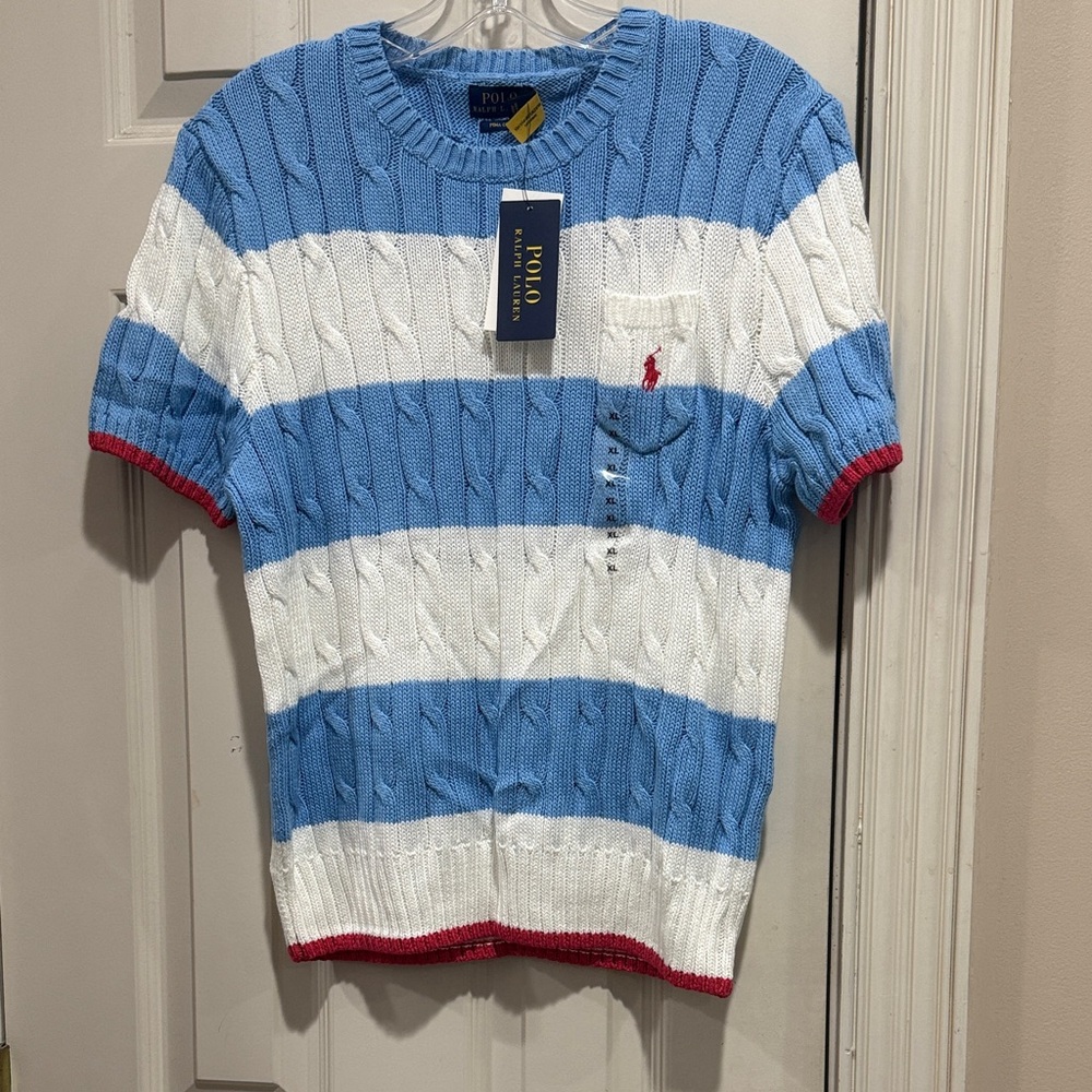 Polo by Ralph Lauren Women’s Blue and White Striped Sweater
